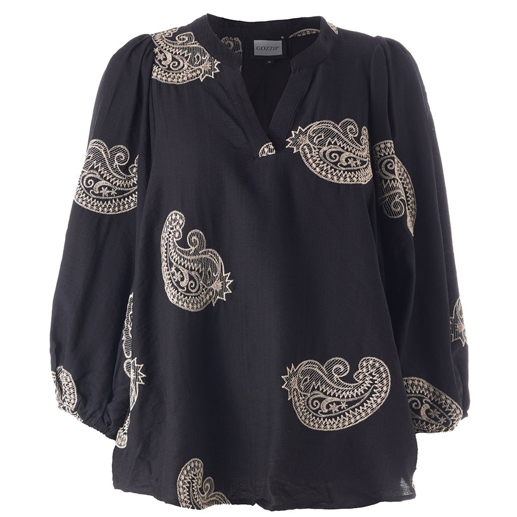 Gozzip Woman GVilde Blouse Blouse Black with sand embroidery