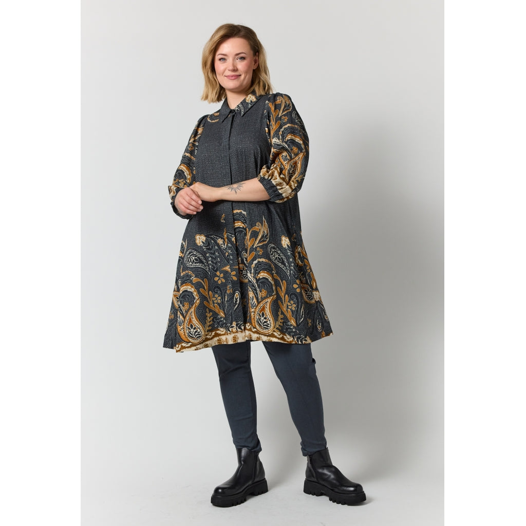 Gozzip Woman GWilma Dress Dress Black board fabric with brown pattern