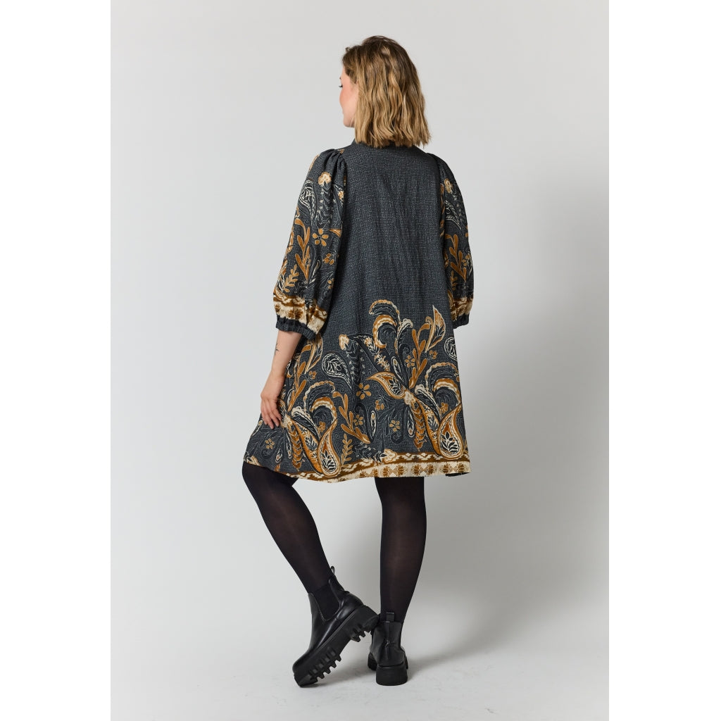 Gozzip Woman GWilma Dress Dress Black board fabric with brown pattern