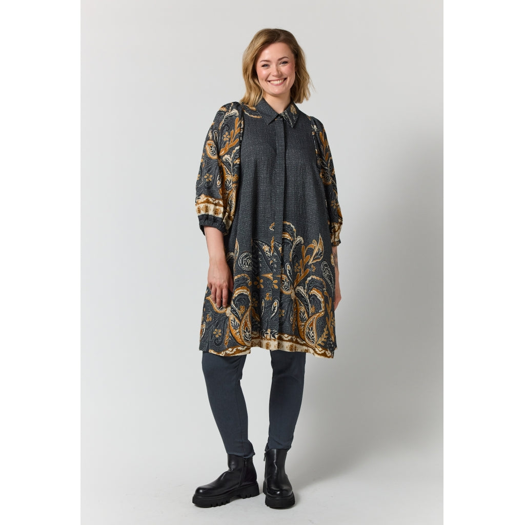 Gozzip Woman GWilma Dress Dress Black board fabric with brown pattern