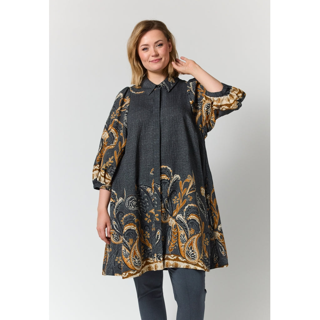 Gozzip Woman GWilma Dress Dress Black board fabric with brown pattern