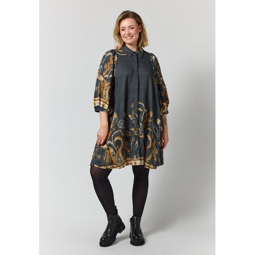 Gozzip Woman GWilma Dress Dress Black board fabric with brown pattern