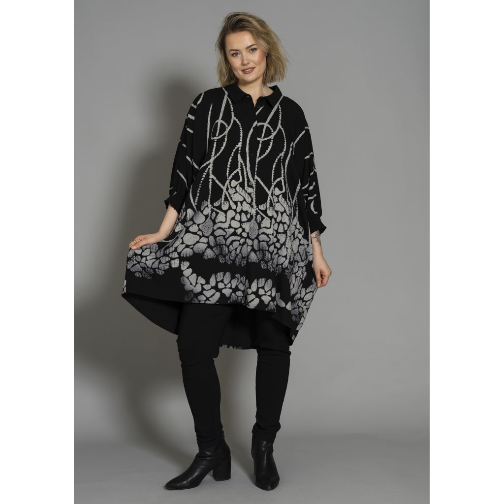 Gozzip Woman Gerda Oversize shirt Tunic Shirt Tunic Black with border print