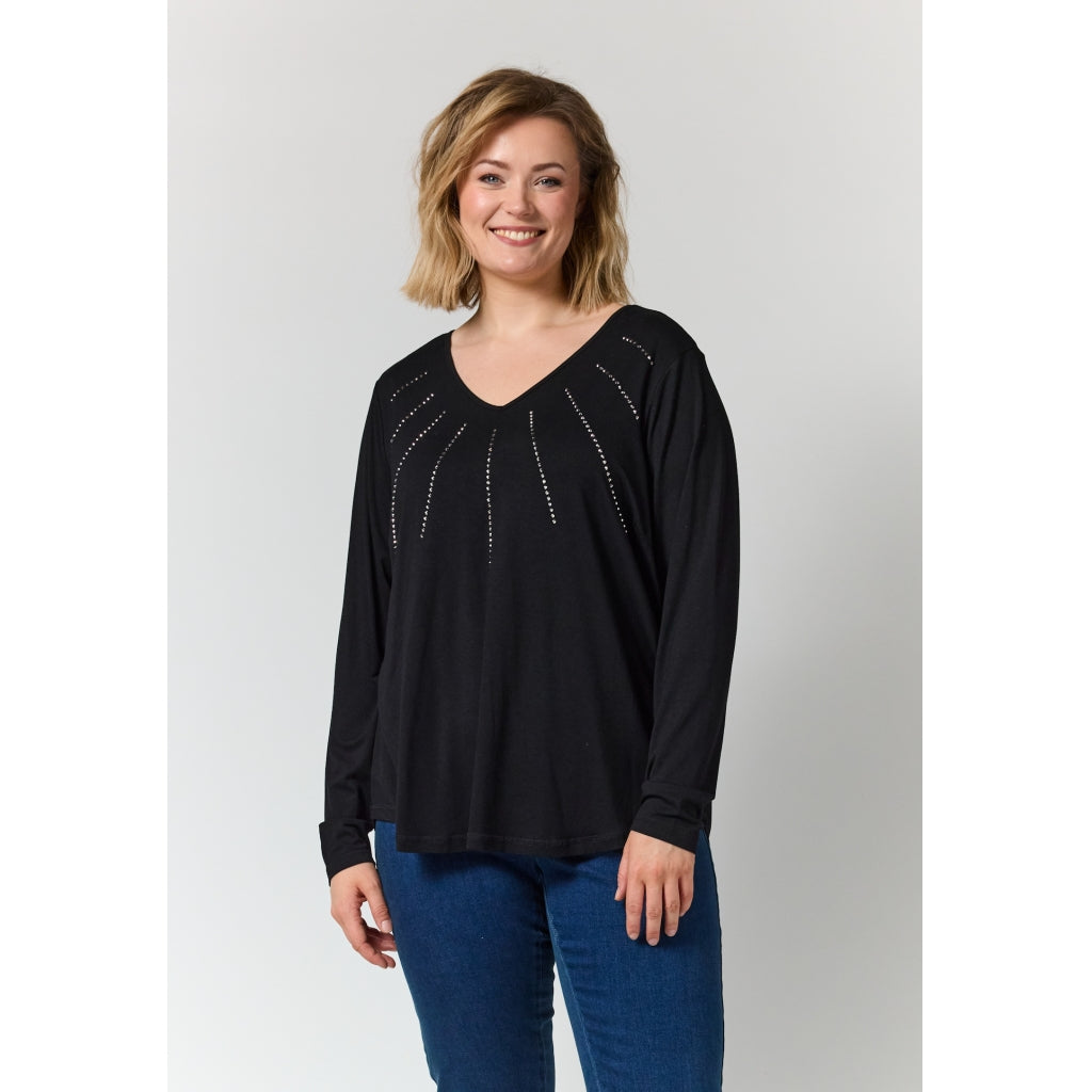 Gozzip Woman Gitte t-shirt with long sleeves with stones T-Shirt Black
