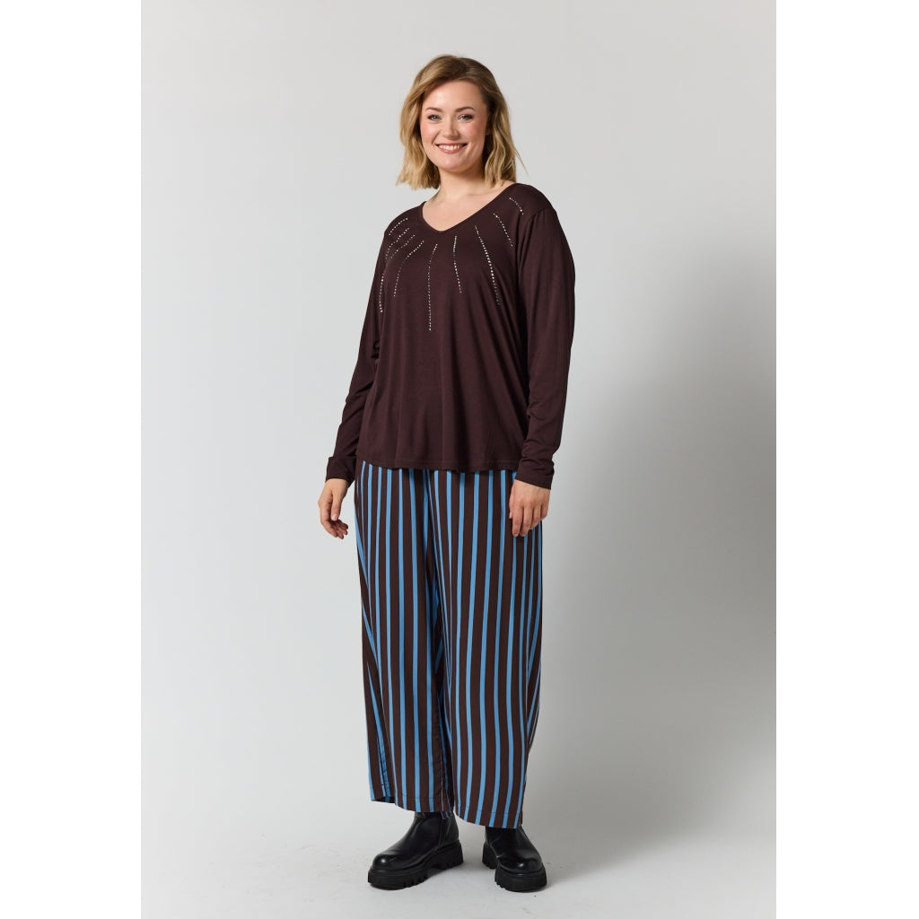 Gozzip Woman Gitte t-shirt with long sleeves with stones T-Shirt Brown