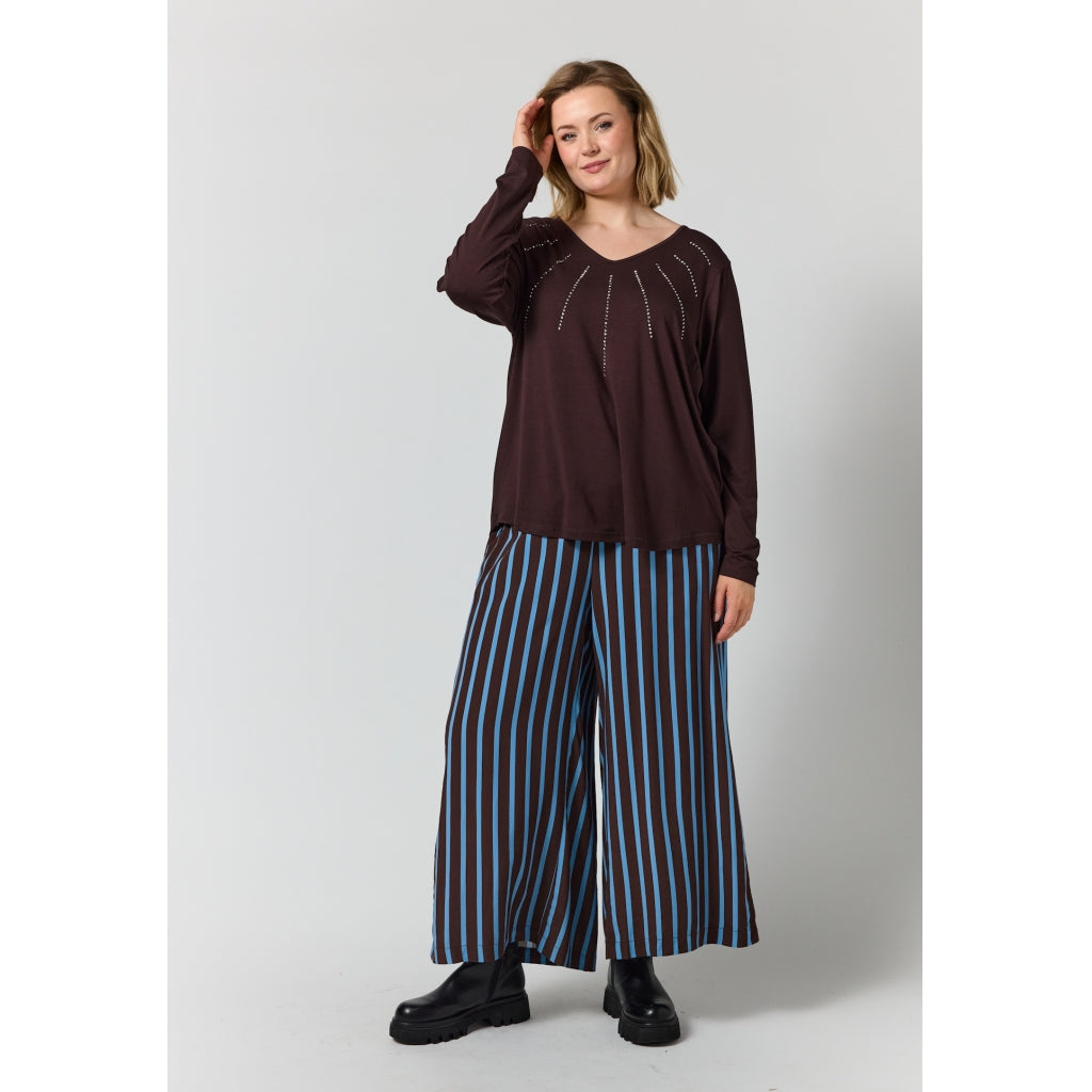 Gozzip Woman Gitte t-shirt with long sleeves with stones T-Shirt Brown