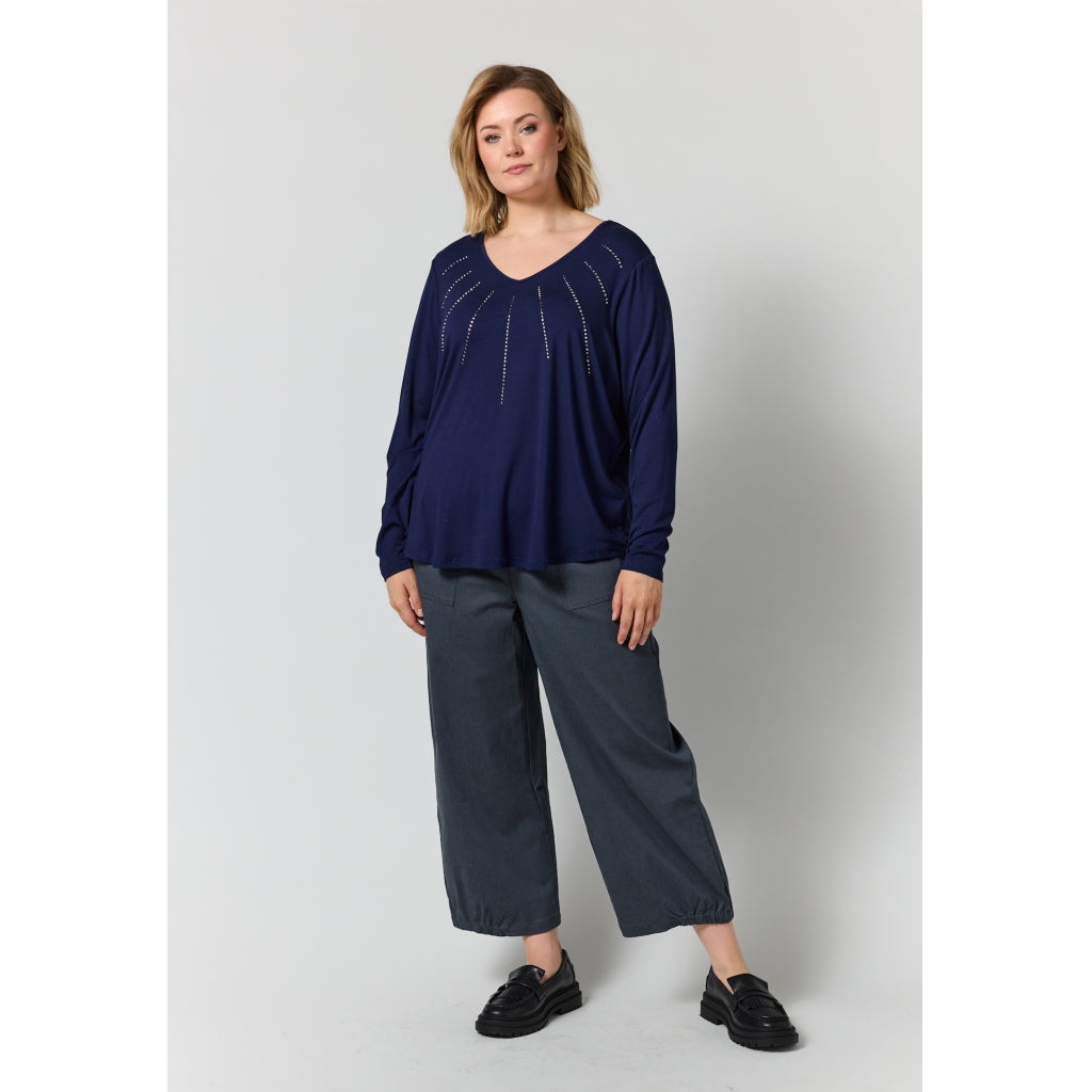 Gozzip Woman Gitte t-shirt with long sleeves with stones T-Shirt Navy