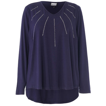 Gozzip Woman Gitte t-shirt with long sleeves with stones T-Shirt Navy