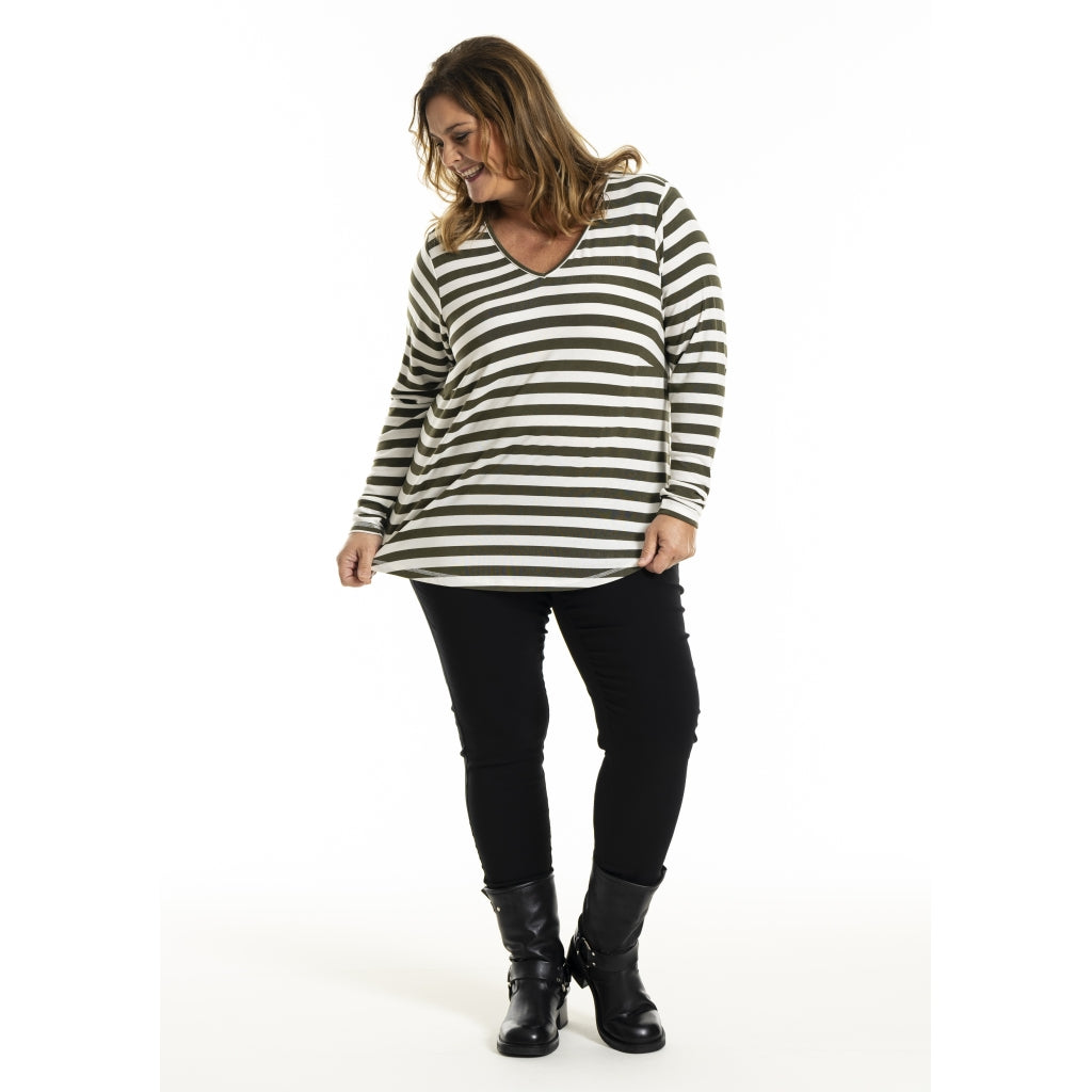 Gozzip Woman Gitte t-shirt with long sleeves with stripe T-Shirt Olive stripe