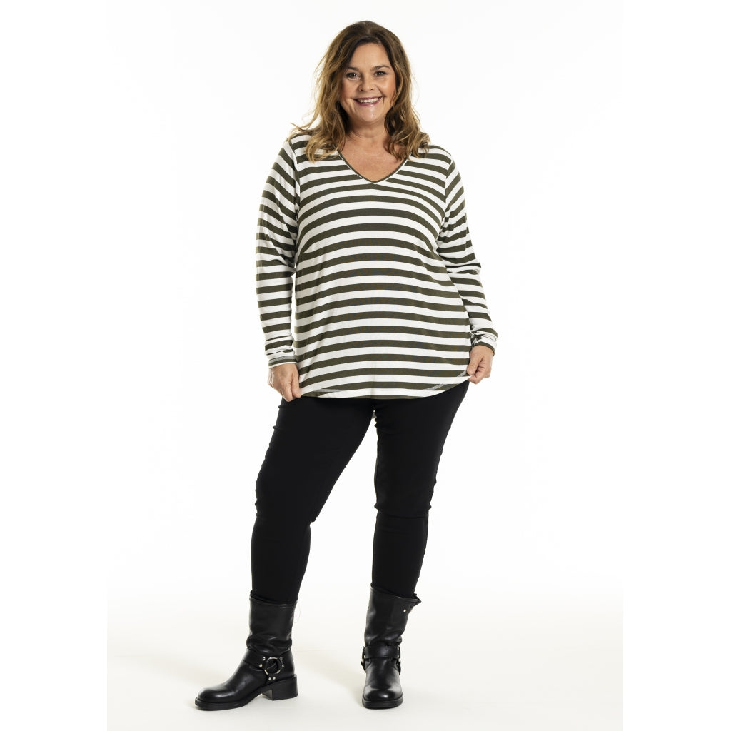 Gozzip Woman Gitte t-shirt with long sleeves with stripe T-Shirt Olive stripe