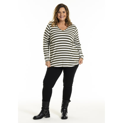 Gozzip Woman Gitte t-shirt with long sleeves with stripe T-Shirt Olive stripe
