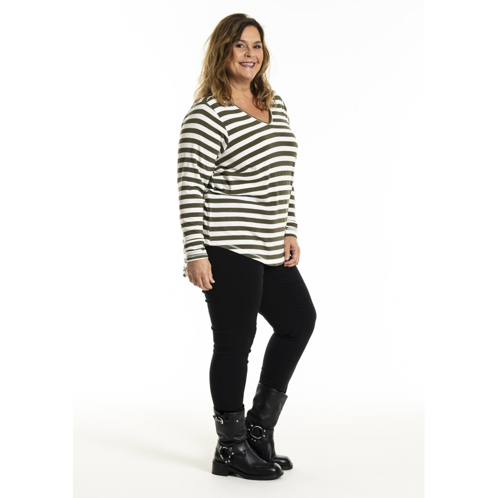 Gozzip Woman Gitte t-shirt with long sleeves with stripe T-Shirt Olive stripe