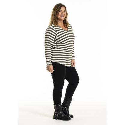 Gozzip Woman Gitte t-shirt with long sleeves with stripe T-Shirt Olive stripe