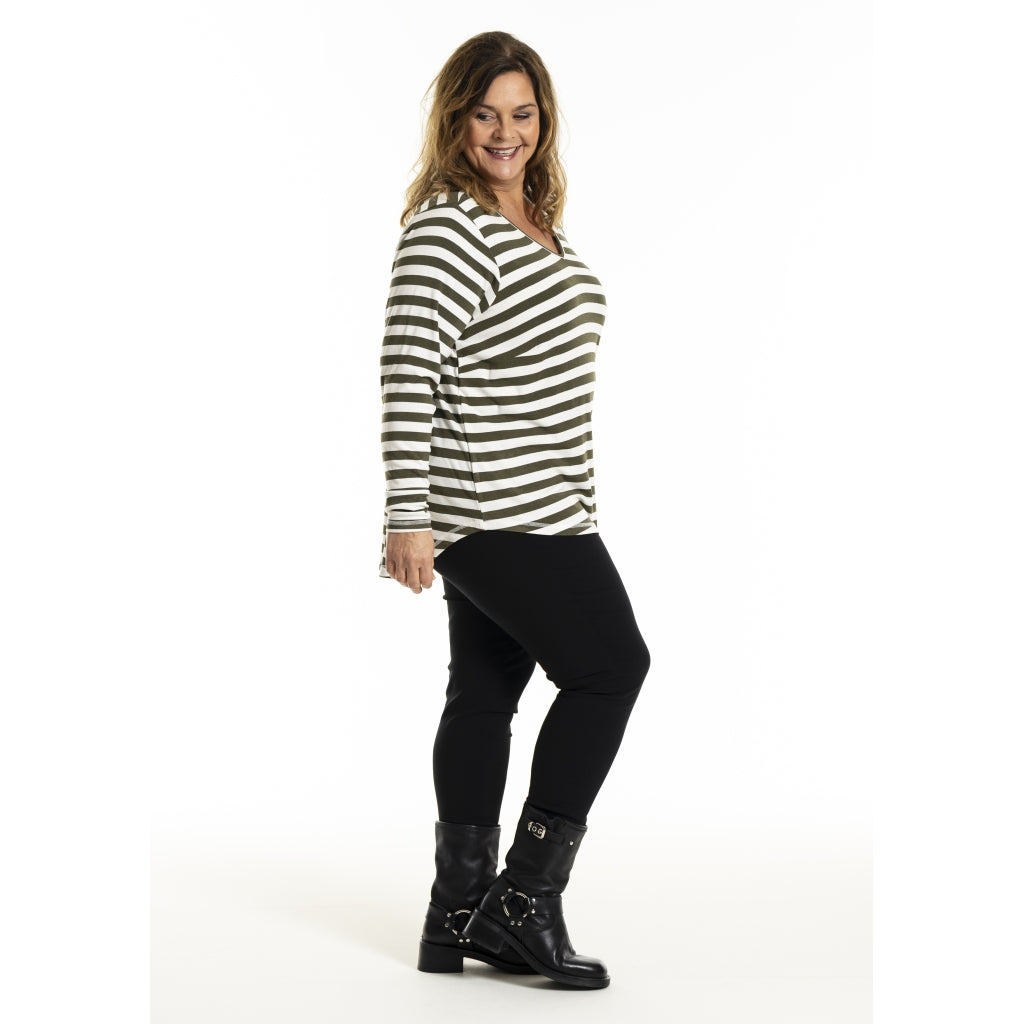 Gozzip Woman Gitte t-shirt with long sleeves with stripe T-Shirt Olive stripe