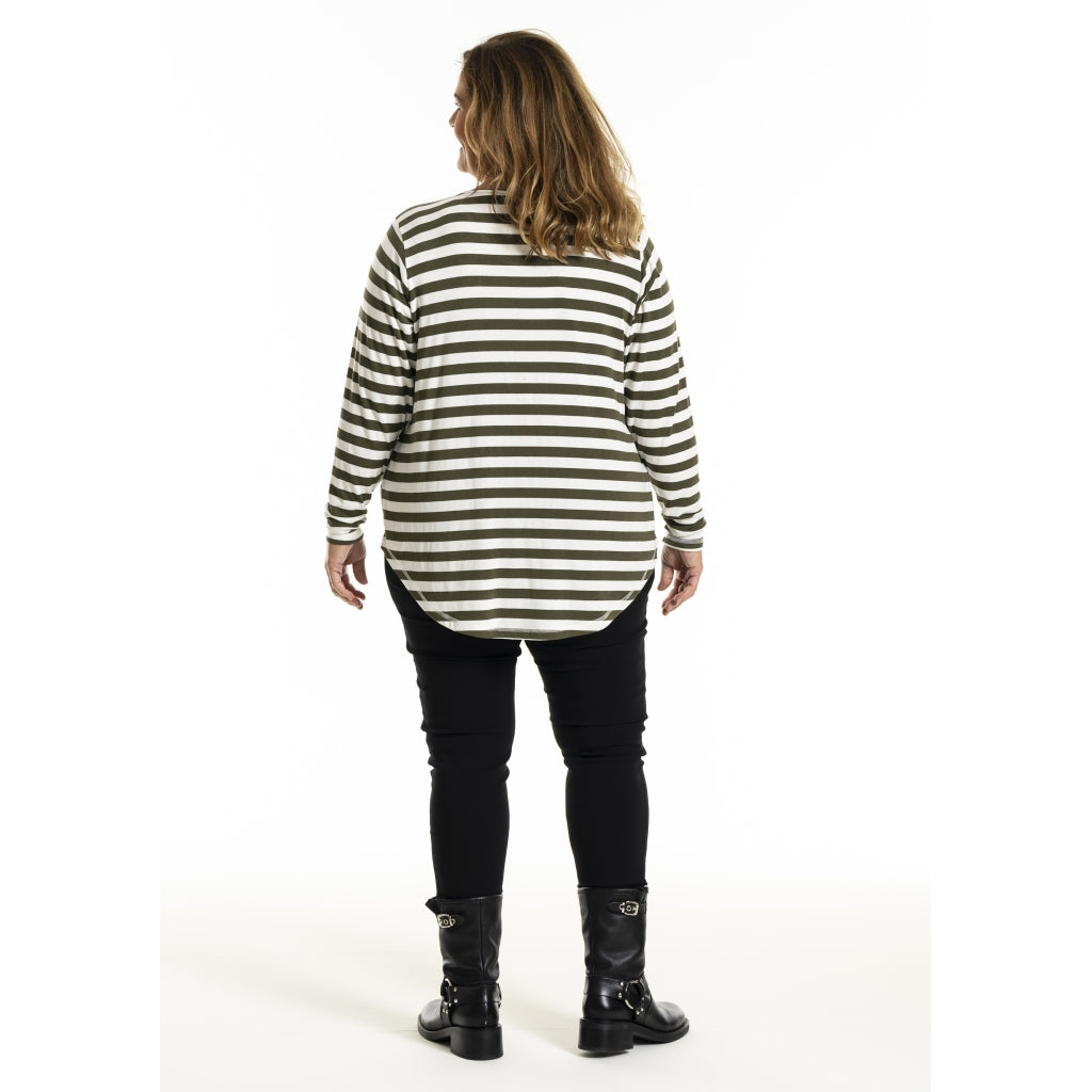 Gozzip Woman Gitte t-shirt with long sleeves with stripe T-Shirt Olive stripe