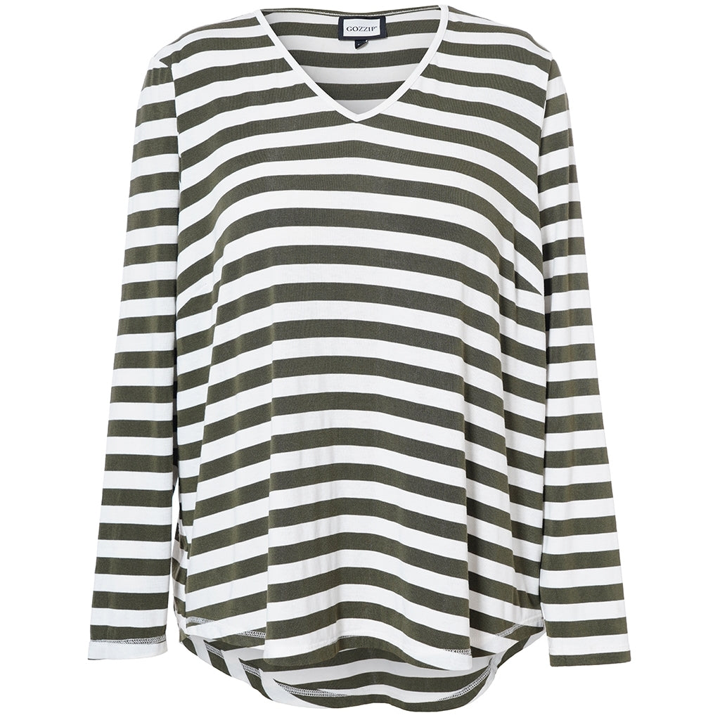 Gozzip Woman Gitte t-shirt with long sleeves with stripe T-Shirt Olive stripe