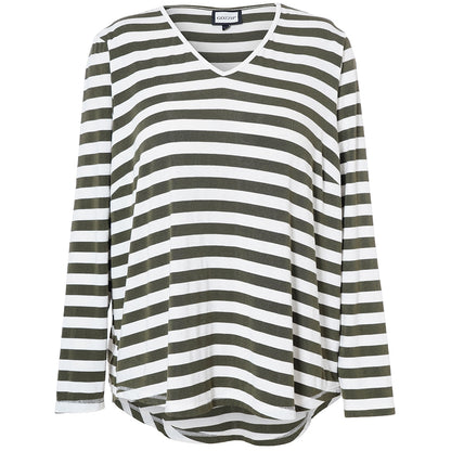 Gozzip Woman Gitte t-shirt with long sleeves with stripe T-Shirt Olive stripe