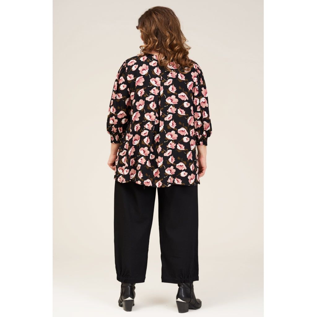 Gozzip Woman Ingelise Shirt Blouse Shirt Blouse Black with dusty rose print