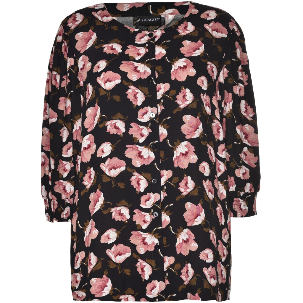 Gozzip Woman Ingelise Shirt Blouse Shirt Blouse Black with dusty rose print