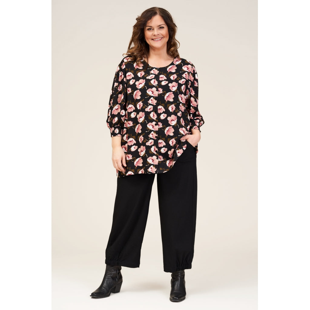 Gozzip Woman Ingelise Shirt Blouse Shirt Blouse Black with dusty rose print
