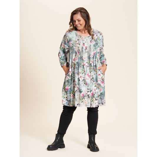 Gozzip Woman Johanne Shirt Tunic Shirt Tunic Dusty Green print