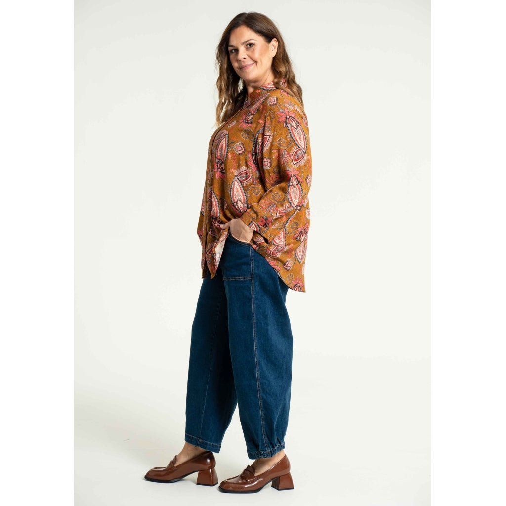 Gozzip Woman Karina Shirt Blouse Blouse Bronze Printed