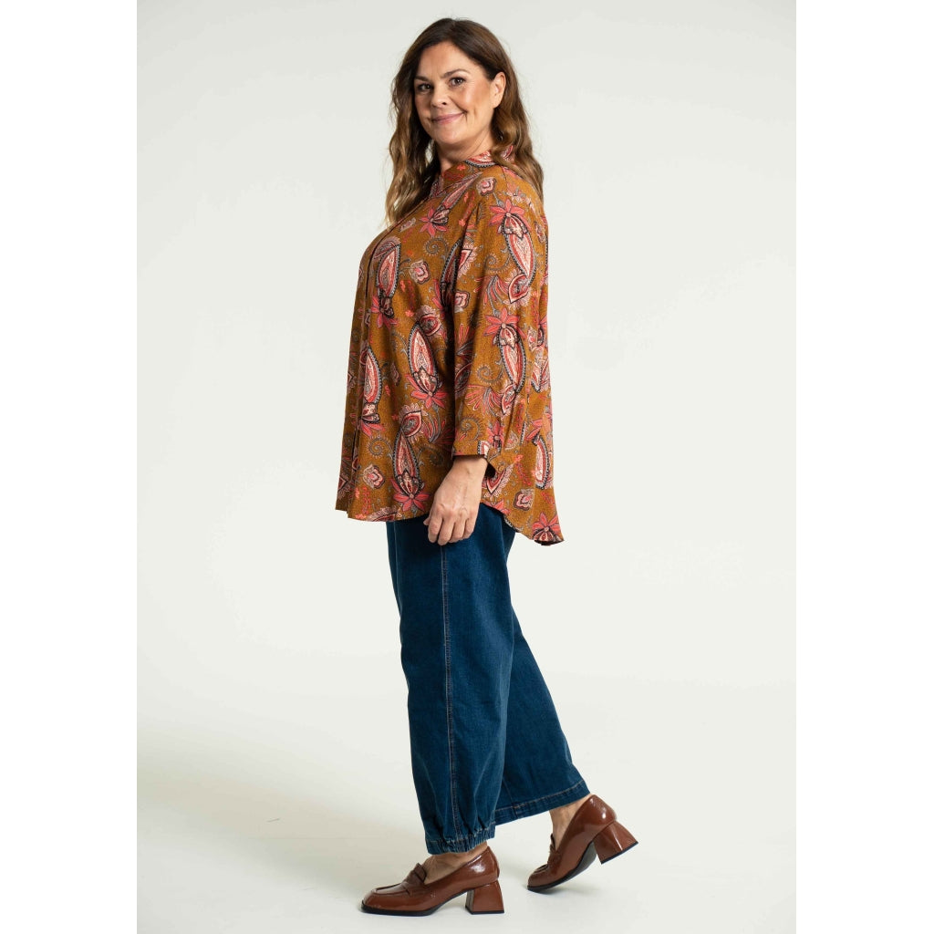 Gozzip Woman Karina Shirt Blouse Blouse Bronze Printed