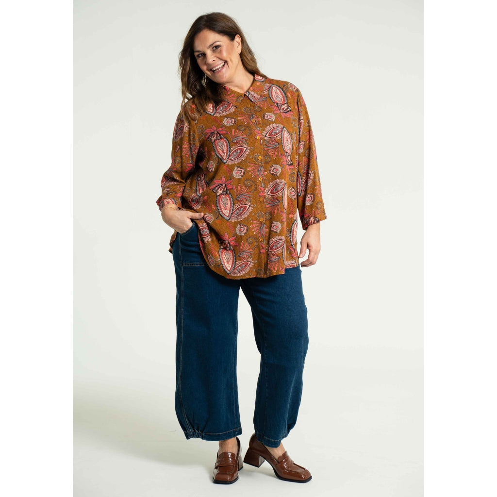 Gozzip Woman Karina Shirt Blouse Blouse Bronze Printed