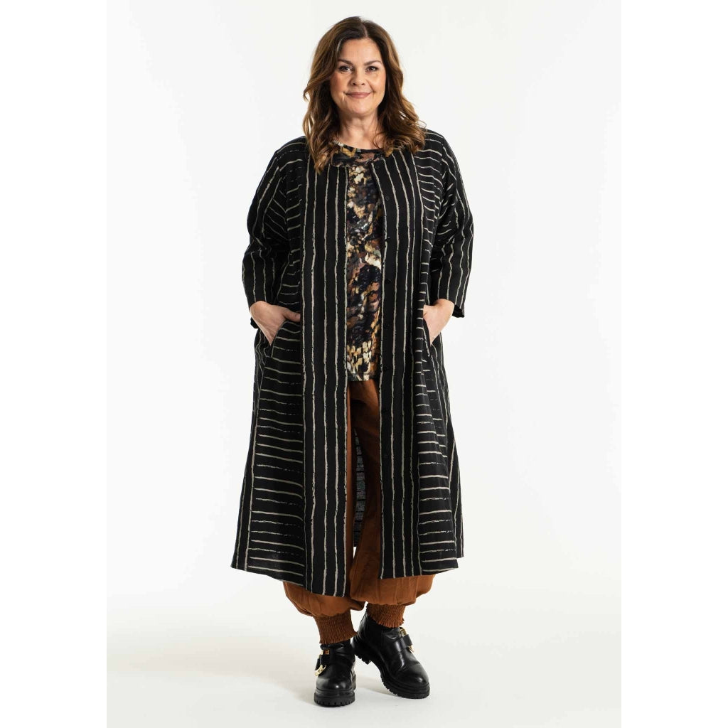 Gozzip Woman Linette Long Cardigan Dress Long Cardigan Dress Black printed