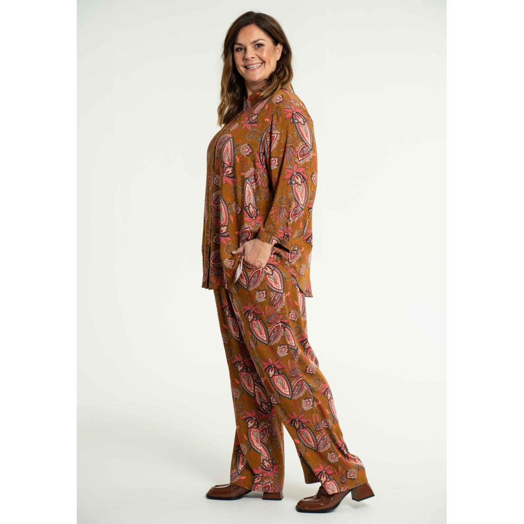 Gozzip Woman Margrethe Loose Pants Loose Pant Bronze Printed