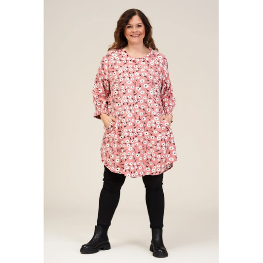 Gozzip Woman Meta Tunic Tunic Dusty Rose printed