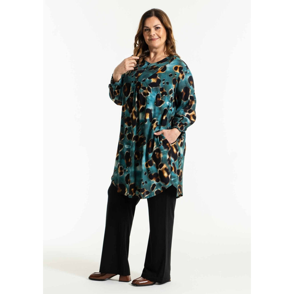 Gozzip Woman Samira Tunic Tunic Petrol Printed