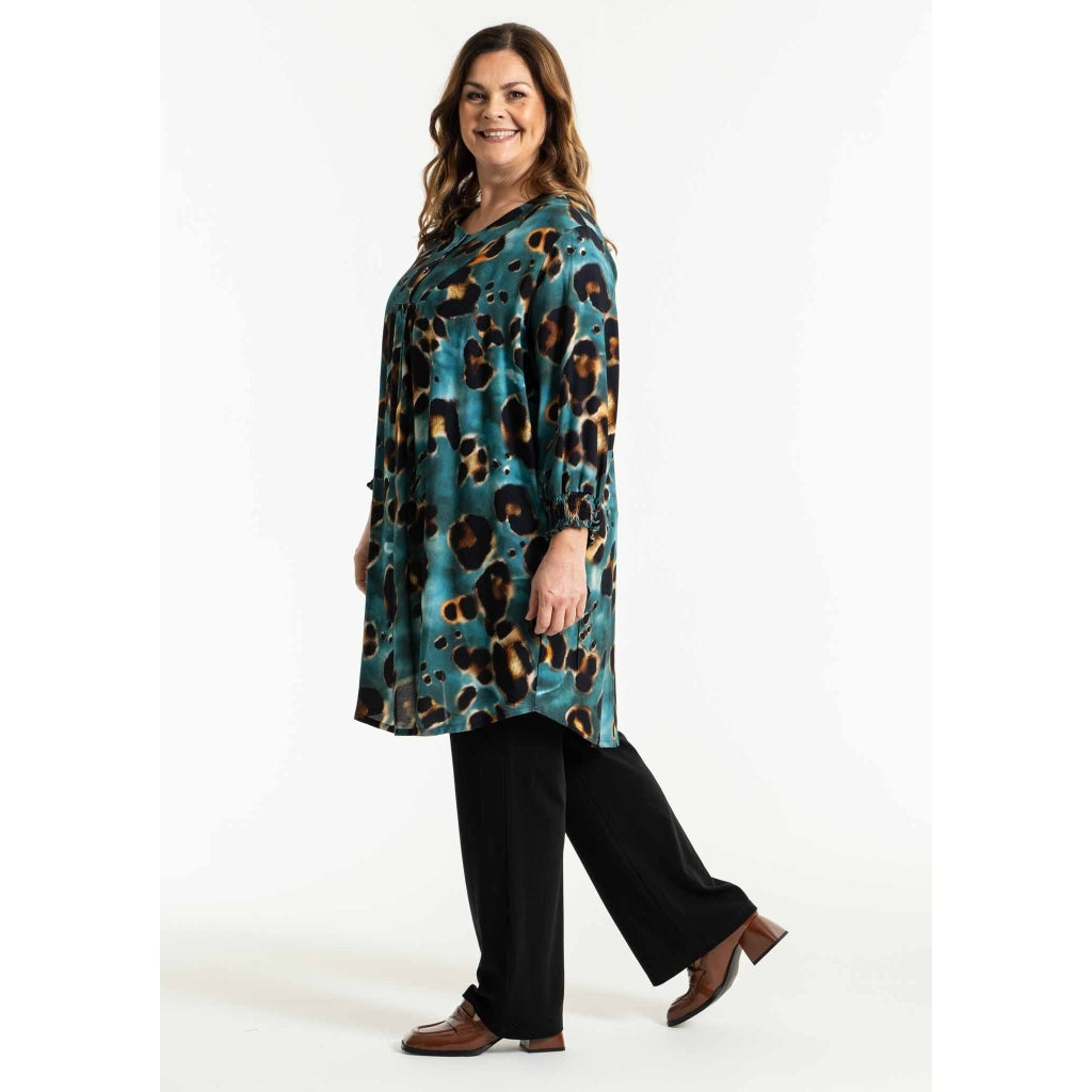 Gozzip Woman Samira Tunic Tunic Petrol Printed