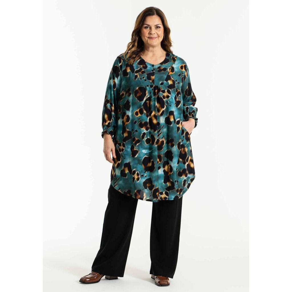 Gozzip Woman Samira Tunic Tunic Petrol Printed