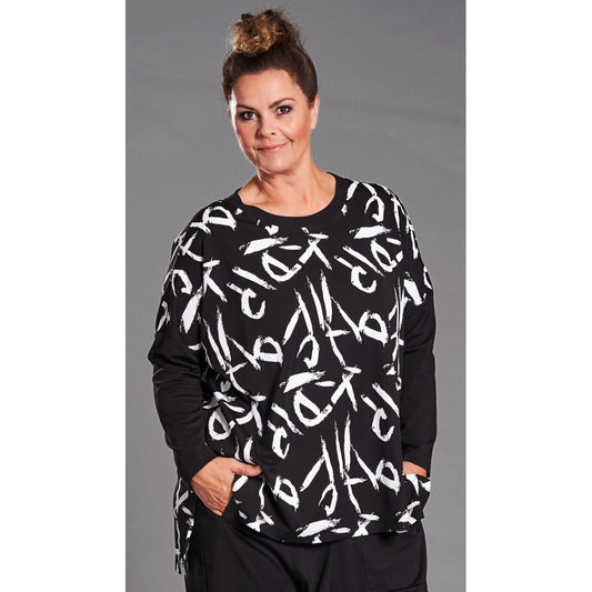 Gozzip Woman Sille Oversize Blouse Oversize Blouse Black with white